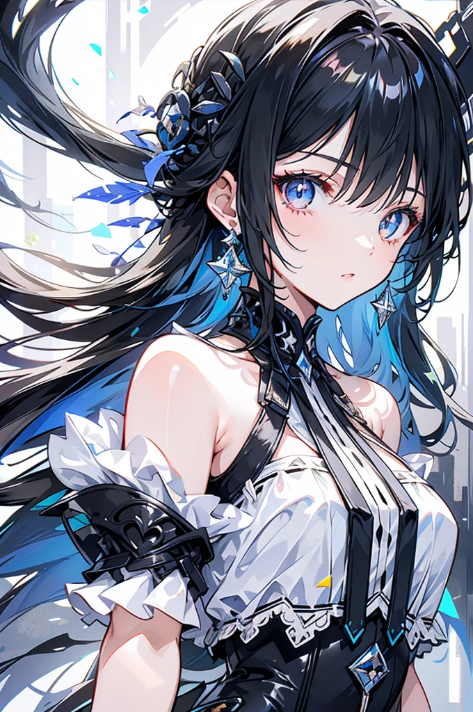 Exquisite facial features,Girl in western dress,Glassy eyes,Black long hair,cute,Sleeveless clothing