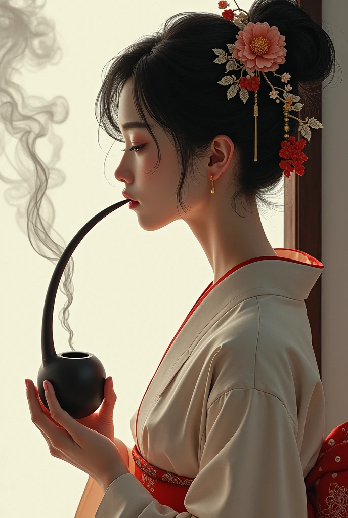 
yukata　Shisha sucking　Beauty　Exhale smoke　