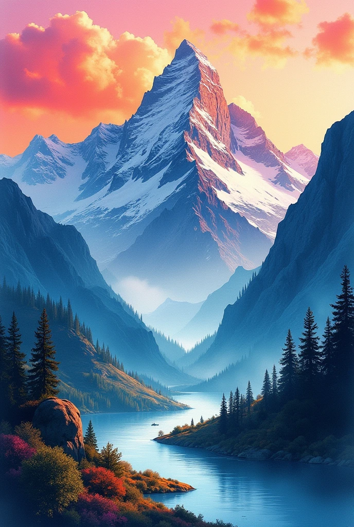 Mountain Wall Art, Watercolor Mountain Print, Nature Wall Art, Mountain Poster, Landscape Set Printed Art, 3 Piece Wall Art, maximalist, ALL