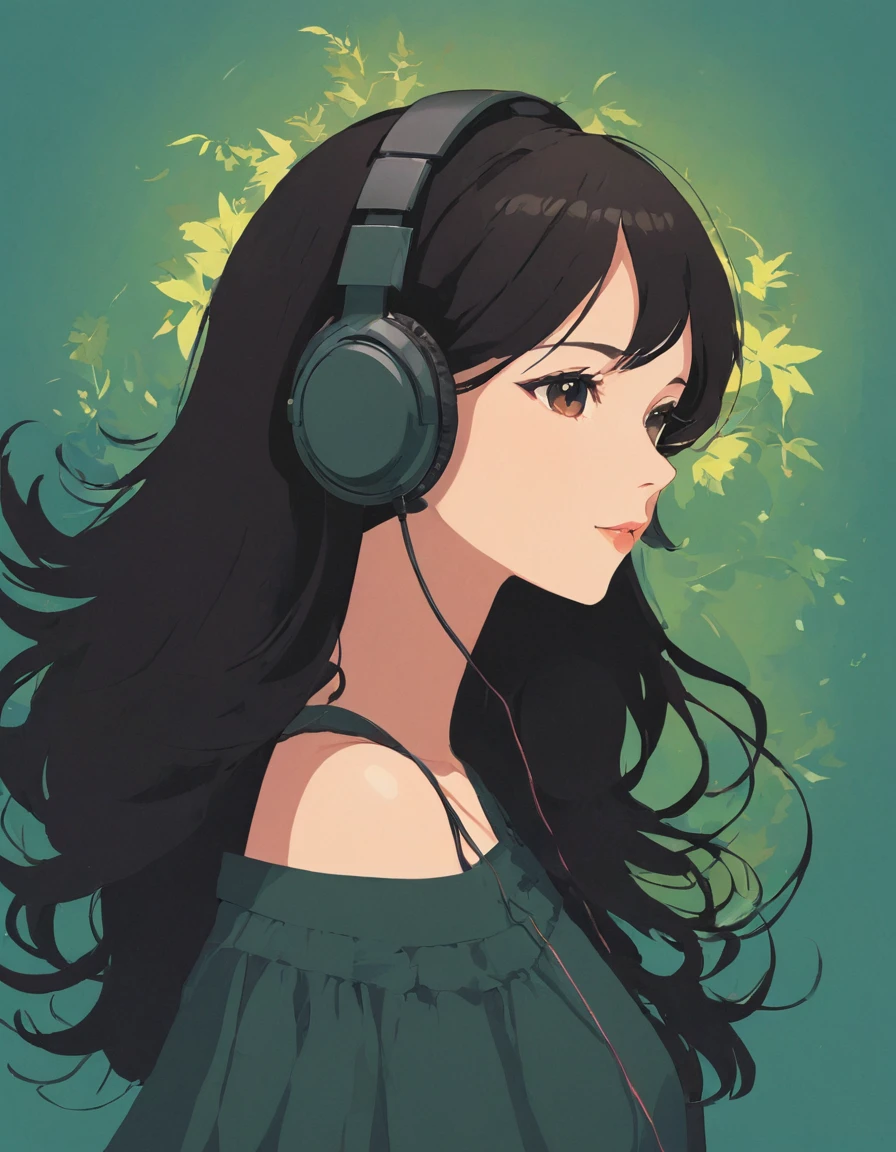 Silhouette of a girl, headphone、 close, , Flat Design, Vector illustration, Graphic Illustration, Detailed 2D illustrations, Flat Illustration, Digital Illustration, Digital Art,