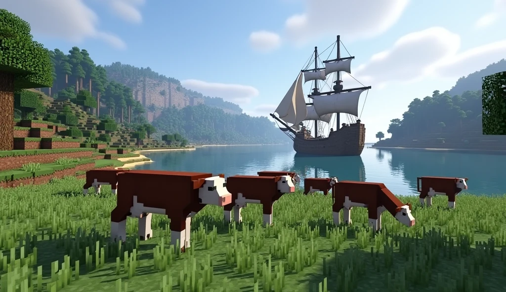 Minecraft cow & ship farm realistic graphics rtx