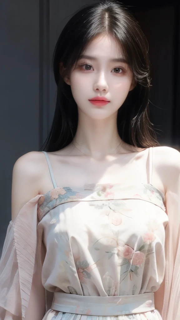1 girl,Beautiful, Floral Pattern, Radiant Skin, Seductive gaze, Decorative clothing, Natural Lighting, Shallow to see deep, Romantic environment, Dreamy pastel tones, Peculiar details, Film shooting,(8K, original photo:1.2), best quality, Ultra-high resolution,CG Unity 8k Wallpaper,masterpiece,best quality,Very detailed