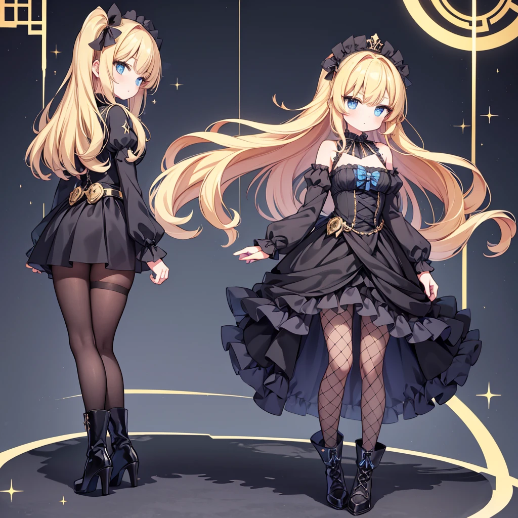 Girl

Mary is 1m75 tall and weighs around 65kg. She has shoulder-length curly blonde hair and sparkling blue eyes. 
Mary wears a short black dress with black fishnet tights, as well as high heeled boots.