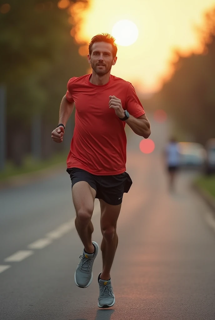 A person running in a marathon or a race with a determined look on their face, representing the never-ending strength and energy that comes from hope in the Lord
