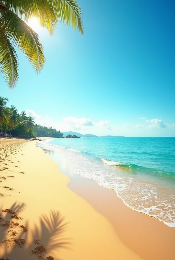 Change the background of this photo to a sunny day at Cox's Bazar Beach, Bangladesh, with golden sandy shores and a clear blue sea. Adjust the lighting and colors to match a tropical beach setting.