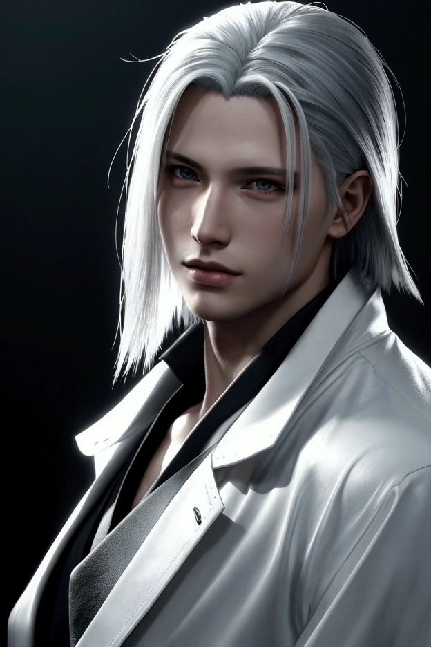 A portrait of a short-haired man in the style of FF Sephiroth