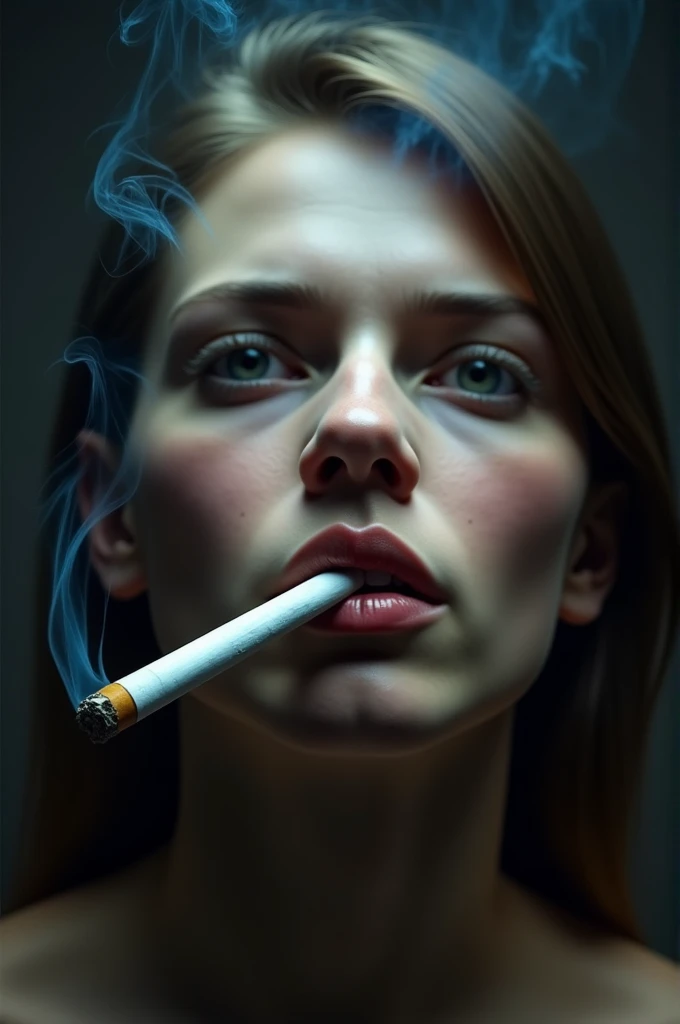 a cigarette with eyes mouth nose smoking another cigarette 
