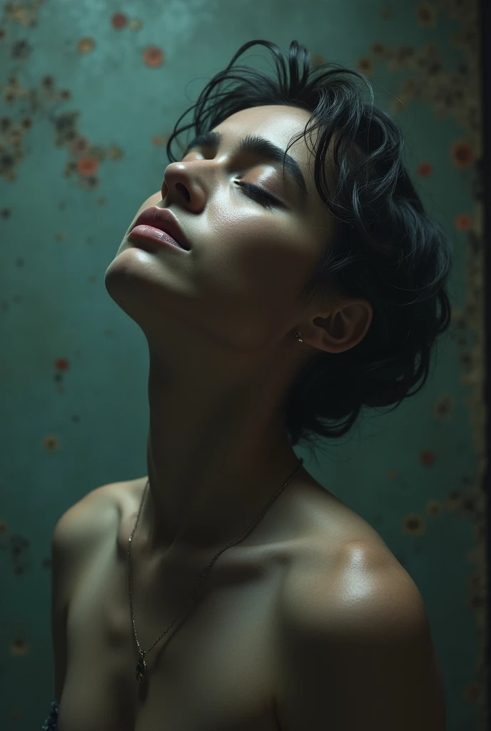 Beautiful mature woman , chest, nue, submitted, shaved head leaning forward, vue de dos, zoom on the neck