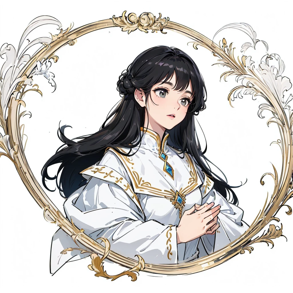 ((best quality:1.4)), white background, (bust), black hair, Sorceress