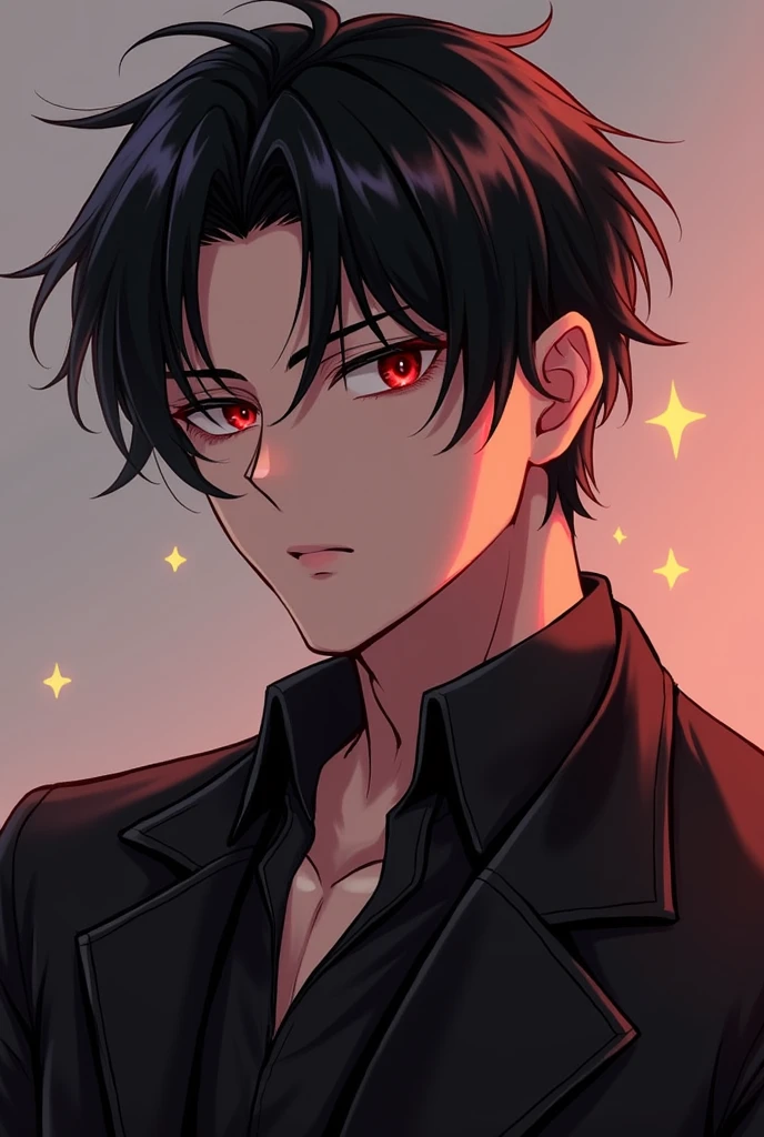 Handsome mature man with red eyes and black hair style manwha