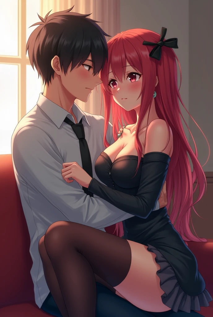 Sexy anime girl in thigh highs sitting on mans face
