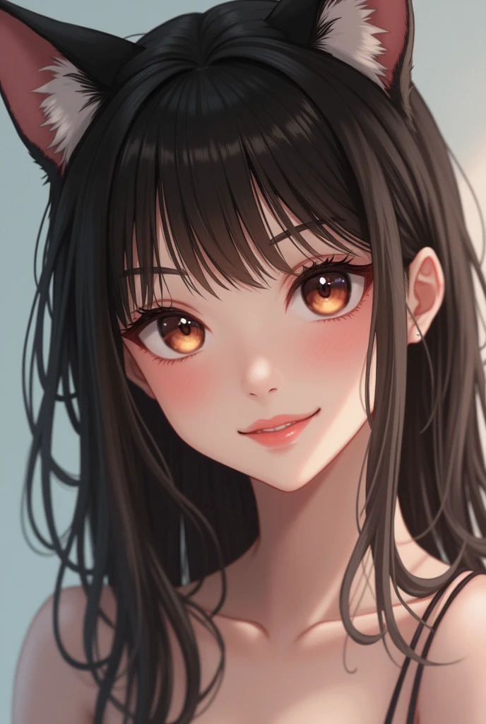 beautiful japanese girl, sexy smile, cat ears