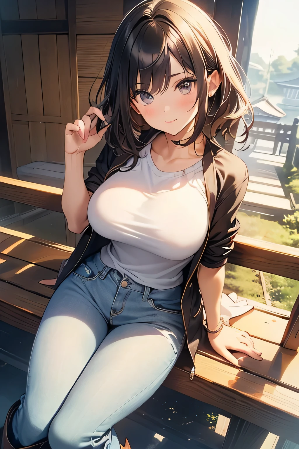 Highest quality、High resolution、Detailed Background、(Beautiful face in every detail:1.4)、Anatomically correct、(Normal number of fingers:1.2)、(Highly detailed face:1.2)、Detailed eyes、Beautiful women in their 20s、(Huge breasts:1.2)、Perfect body line、Light color hair、Bobcut、Long Hair、Wavy Hairstyle、Cute Eye Makeup、Cute Lip Makeup、Accentuate your cleavage、Model Pose、Cute gestures、Show the whole body、

(A beautiful model with a popular spot in the background:1.5)、

A coordinated look incorporating deep autumnal colors and layering、Finishing with short boots or sneakers for a casual look、
A retro-looking checked shirt dress with a rider's jacket is also a cute combination、Adding an accent with boots、Pair it with sneakers to make it more casual and sophisticated.、A wide-leg pants in velvet material paired with a simple T-shirt is also cute and autumnal、Combining with long boots is expected to have a leg-lengthening effect、

Kyoto、Arashiyama、Arashiyama is a classic yet always popular spot that combines the atmosphere of an ancient capital with a modern cafe.、Taking pictures at Togetsukyo Bridge, there are many picturesque landscapes、very beautiful