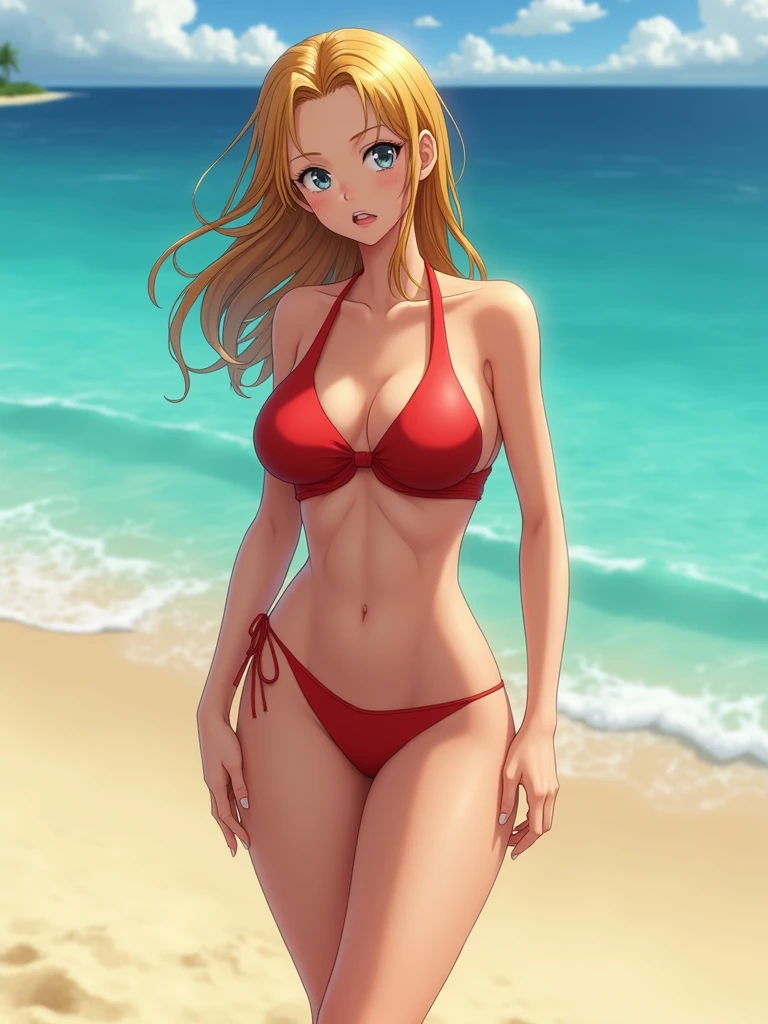 1girl, Nami_one piece, uncensored skin, naked, sexi pose, beach, sand, full body, style realistic.