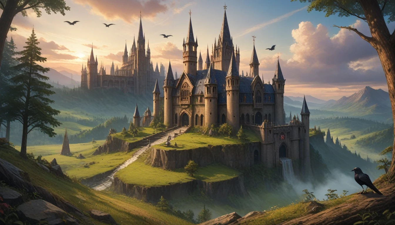 mountains of golden skulls, crow, Cathedral, twilightull, twilight, the legend of zelda: Tears of the Kingdom, crows fall all over the ground, Dark forest, 1 girl, One, Spider lily, Best quality, high quality, a high resolution, masterpiece, cinematic film still,score_9,score_8_up,score_7_up,masterpiece,best quality,8k,source_cartoon,source_アニメ, ultra quality,
