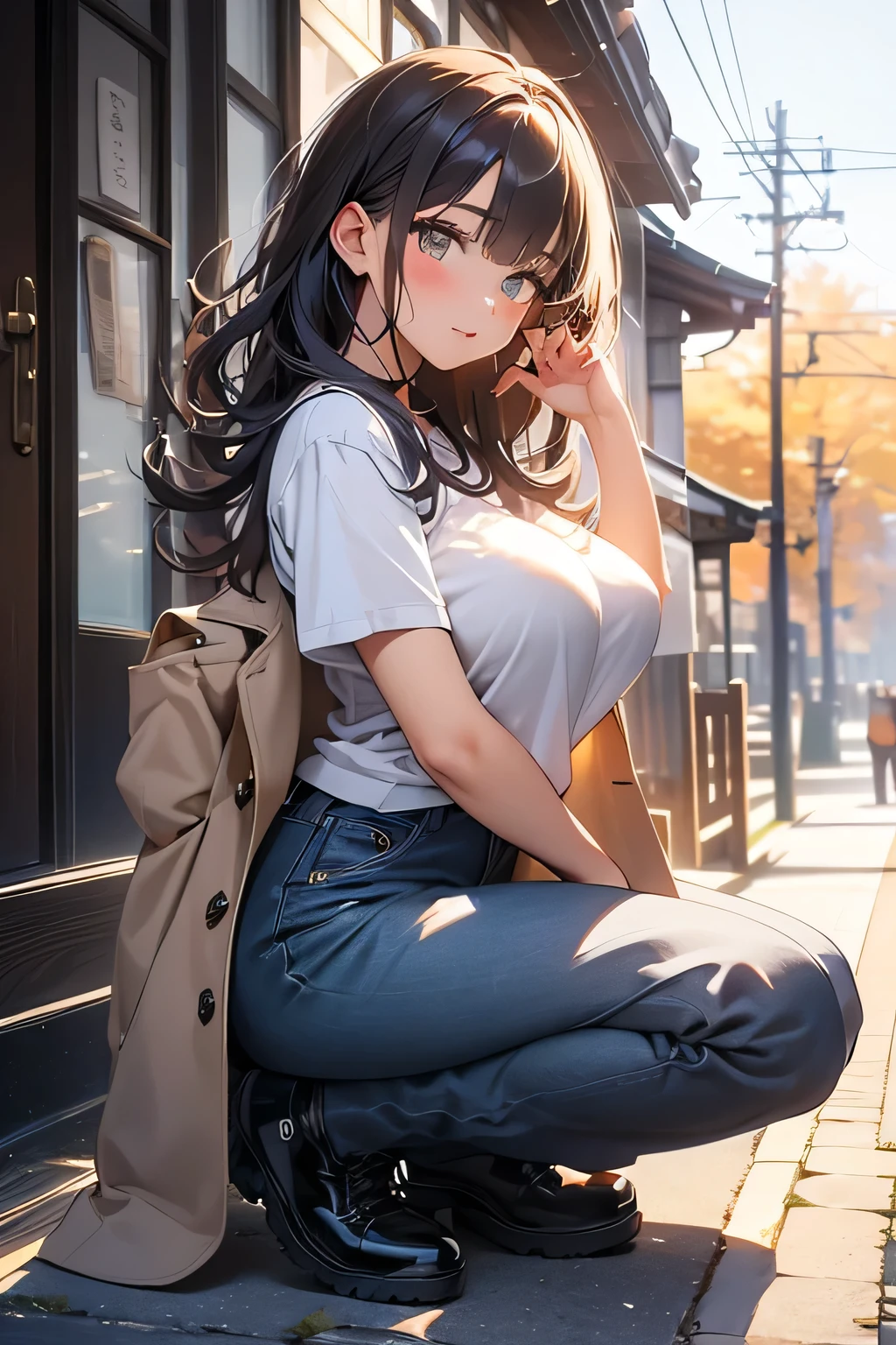 Highest quality、High resolution、Detailed Background、(Beautiful face in every detail:1.4)、Anatomically correct、(Normal number of fingers:1.2)、(Highly detailed face:1.2)、Detailed eyes、Beautiful women in their 20s、(Huge breasts:1.2)、Perfect body line、Light color hair、Bobcut、Long Hair、Wavy Hairstyle、Cute Eye Makeup、Cute Lip Makeup、Accentuate your cleavage、Model Pose、Cute gestures、Show the whole body、
(A beautiful model with a popular spot in the background:1.5)、
A coordinated look incorporating deep autumnal colors and layering、Finishing with short boots or sneakers for a casual look、
A retro-looking checked shirt dress with a rider's jacket is also a cute combination、Adding an accent with boots、Pair it with sneakers to make it more casual and sophisticated.、A wide-leg pants in velvet material paired with a simple T-shirt is also cute and autumnal、Combining with long boots is expected to have a leg-lengthening effect、
Kyoto、Arashiyama、Arashiyama is a classic yet always popular spot that combines the atmosphere of an ancient capital with a modern cafe.、Taking pictures at Togetsukyo Bridge, there are many picturesque landscapes、very beautiful