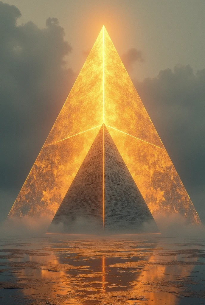 Cone penetrate on pyramid, show the intersection line clearly