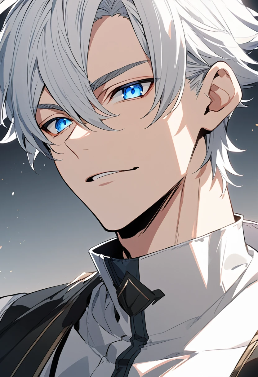 close up of man with white hair and blue eyes, tall anime man with blue eyes, white hair, young anime man, he has dark gray hair, male anime character, white hair, anime vector shading, like anime character, male anime style, silver hair