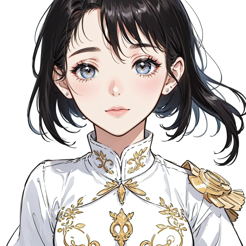 ((best quality:1.4)), white background, (bust), black hair, sexy woman