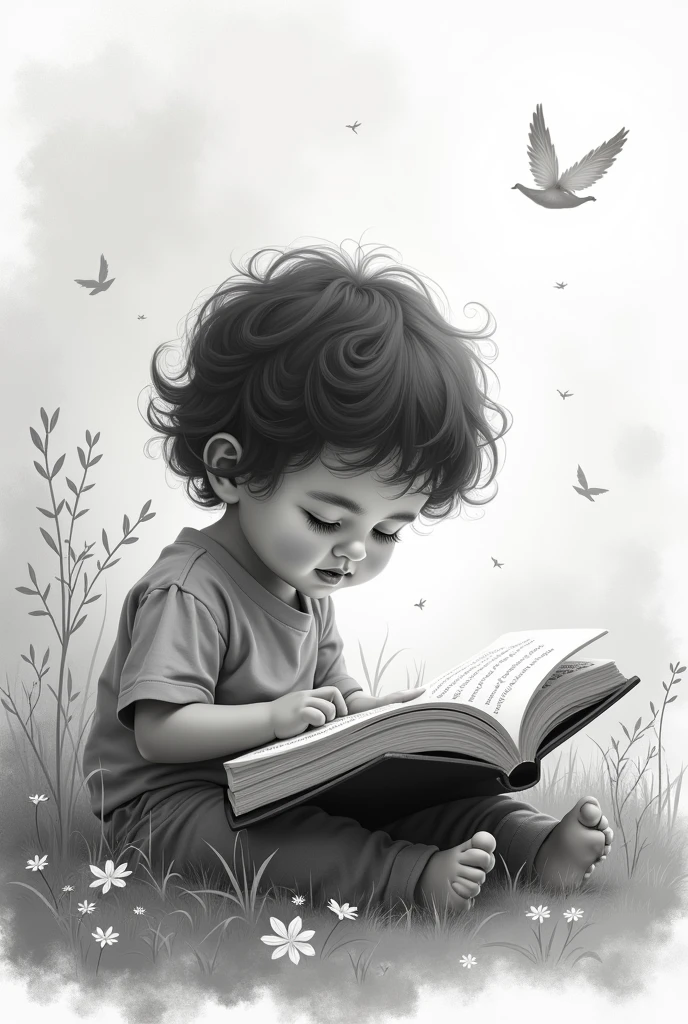 Literature And Peace, Grayscale color, Cute, Child drawing