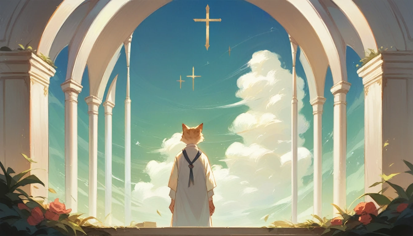 Cat Attendant、Religious painting style、Fisheye wind