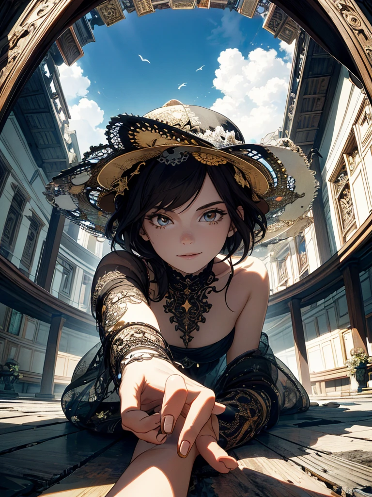 Absurd, high resolution, ultra-detailed, (1 girl:1.3), broken, design a beautiful temple scene, intricate architecture, lush gardens, and a sense of peace and spirituality. Broken, creating an image of a destructive demon with terrifying features, dark powers, and a thirst for chaos and destruction. Broken, designed with a fisheye effect image that captures a wide field of view with a unique curved viewing angle. Break to create rooftop views in urban environments with panoramic cityscapes, dramatic skylines, and a sense of elevation. Break , illustrating the tender moments between parents and children, capturing their bonds, love, and connection. Broken, using pointillism to illustrate images, carefully placed tiny dots of color to create a cohesive and visually stunning whole.