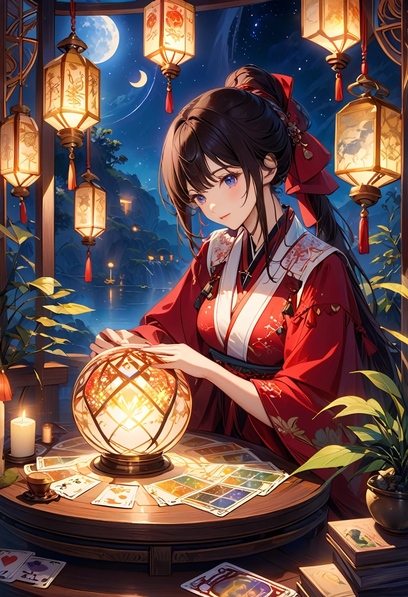 美しく神秘的なfortune teller,Compact and fun environment. ケープを羽織ったfortune teller, Delicate facial features.
The scene is dim, Create an atmosphere of uncertainty and expectation. テーブルに座るfortune teller, Tarot Cardsで飾られた, Crystal Ball, Tarot Cards. The table is surrounded by candles, Creates a mysterious atmosphere.
The lighting in the room was dim, casting seductive shadows,Enhance the mystical atmosphere. Tarot Cardsを持っているfortune teller, Observing Signs to Gain Insight into the Future.
The overall artwork must be of the highest quality, 解像度は4KAlsoは8Kです. The level of detail must be extremely detailed and realistic, Almost photorealism.
Artistic style should reflect official aesthetics, Bright colors,Strong contrast. The color tone is、The mystical and mystical theme of the artwork must be emphasized。.
fortune teller'The cape has an intricate pattern, Metal frame with thickness ratio of 1.5. Also, A decorative border of roses should be incorporated into the piece..
The scene must have a magical feel to it., Like a night sky full of stars. fortune teller'Facial expressions should convey mystery and curiosity..