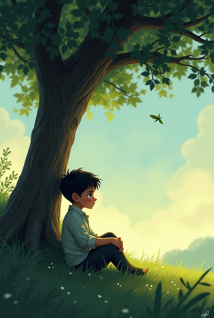 A boy broken heart samir in seet in the under tree
