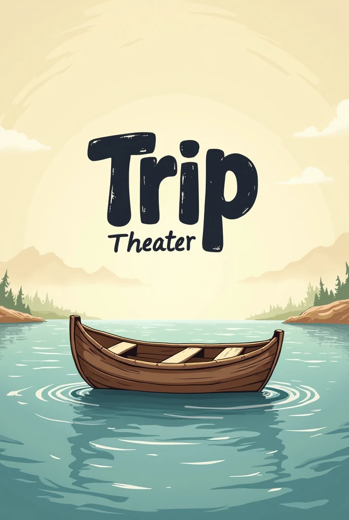 A cute raft motif illustration is used as the background.、A movie poster style monochrome logo with the Trip Theater lettering all in the center.。