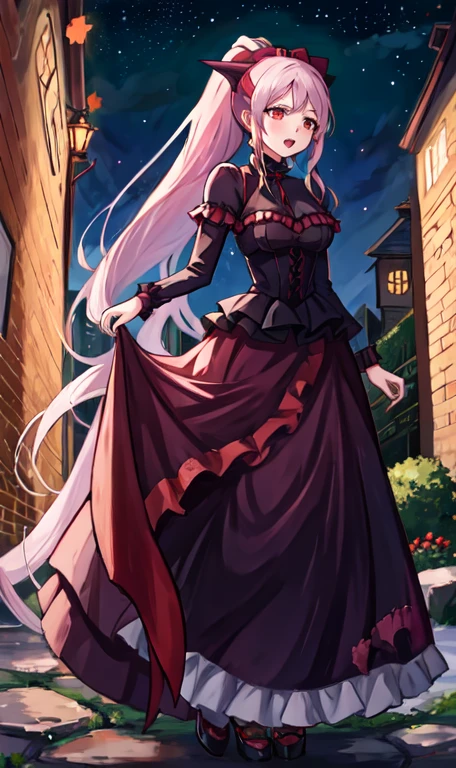 Shalltear Bloodfallen, Shalltear Costume, 1 girl, masterpiece, highest quality, ponytail, outdoor, night, starry sky, vampire, gothic, full body, closed mouth