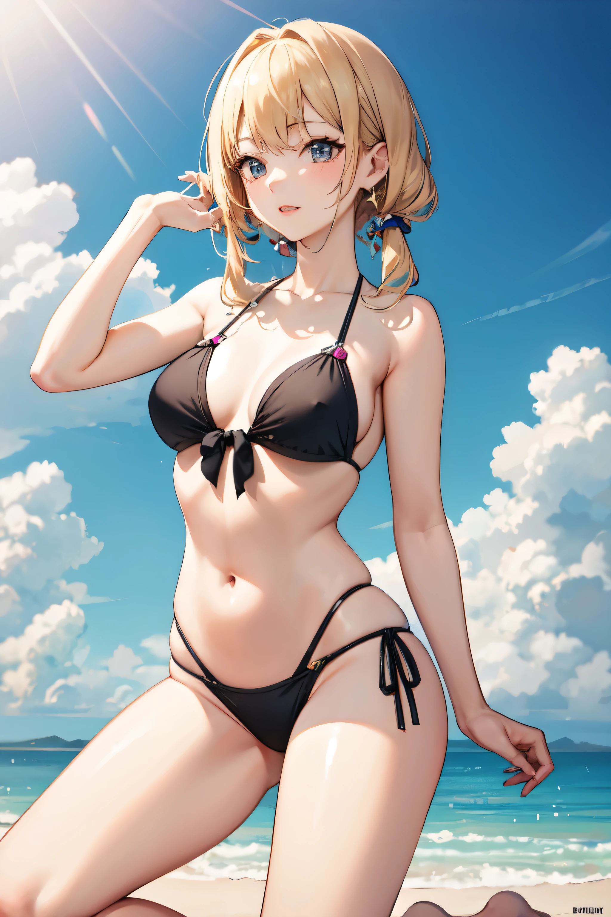 Highest quality, Great quality, 16K, Unbelievably absurd, Very detailed, delicate and dynamic, high school girl,Swimwear,Blonde,
