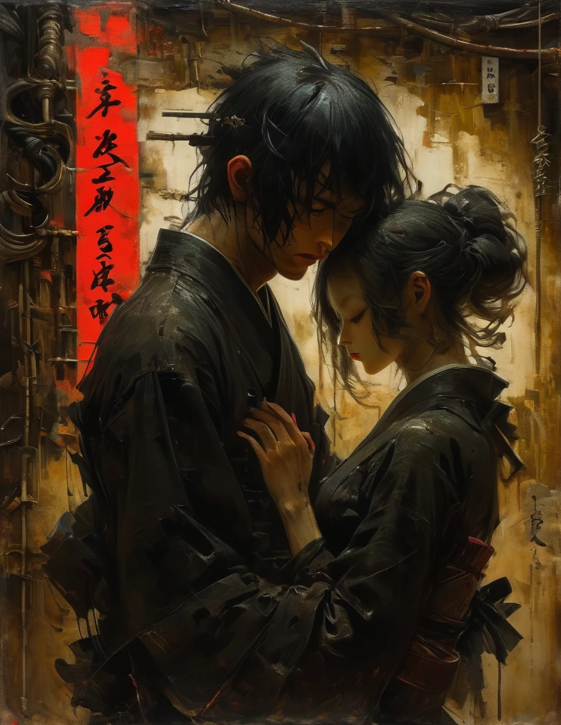 art by Charles Douglas Richardson and Mór Than and John Berke, vengeful and bustling atmosphere, silhouettes, characters outlined against a bright background, evoking intimacy without explicit details, aesthetic of japanese ukiyo, framing, ingenious opus magnum with unrivaled details,