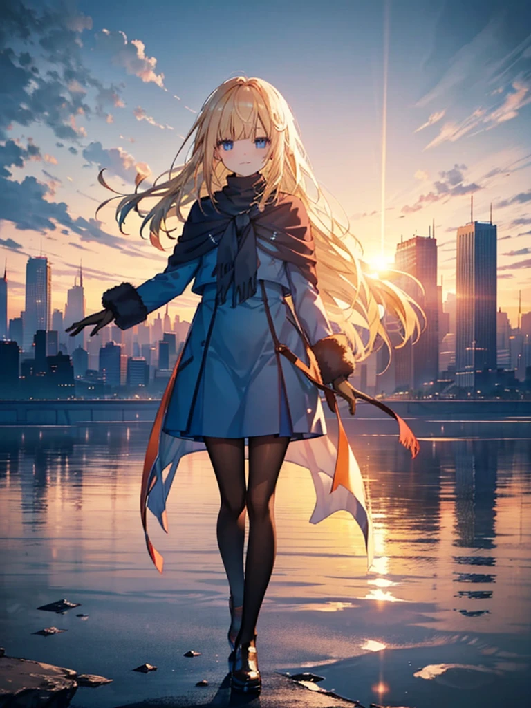 Floating Island in the Sky、, White Background, The background is a dark and desolate landscape, Horror movie atmosphere. Her figure is very beautiful, Emphasizing the dark and crazy elements. Skillfully expressing the effects of light and shadow,　 Cityscape, building, Skyline, sunset, Silhouette against a cloud background, meditation. Watching the beautiful sunset, sunset時に, sunset時, sunsetとともに, In the sunset, Nice views, Sunset view, With the sunset, sunset時に, During Golden Hour, looking sunset時に, Sunset in the background, Watching the sunset, In the spotlight, 