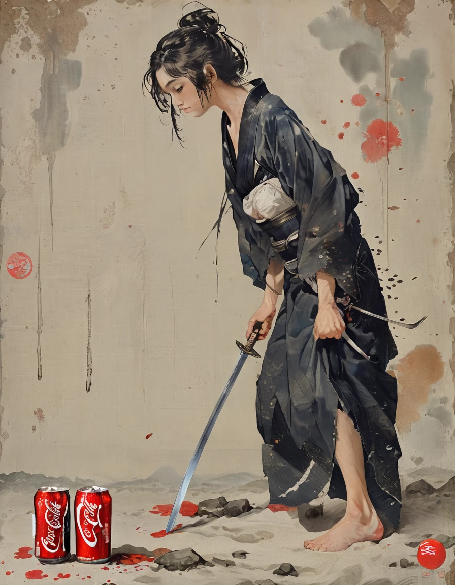 A very beautiful Japanese woman is standing with her head down, wearing a Japanese sword on her waist. Samurai in full view There are several empty Coke bottles lying around at my feet. An empty Coca-Cola bottle is lying on its side Empty cola bottle colacolaのEmpty bottle Empty bottle Empty cola bottle Scattered empty bottles
