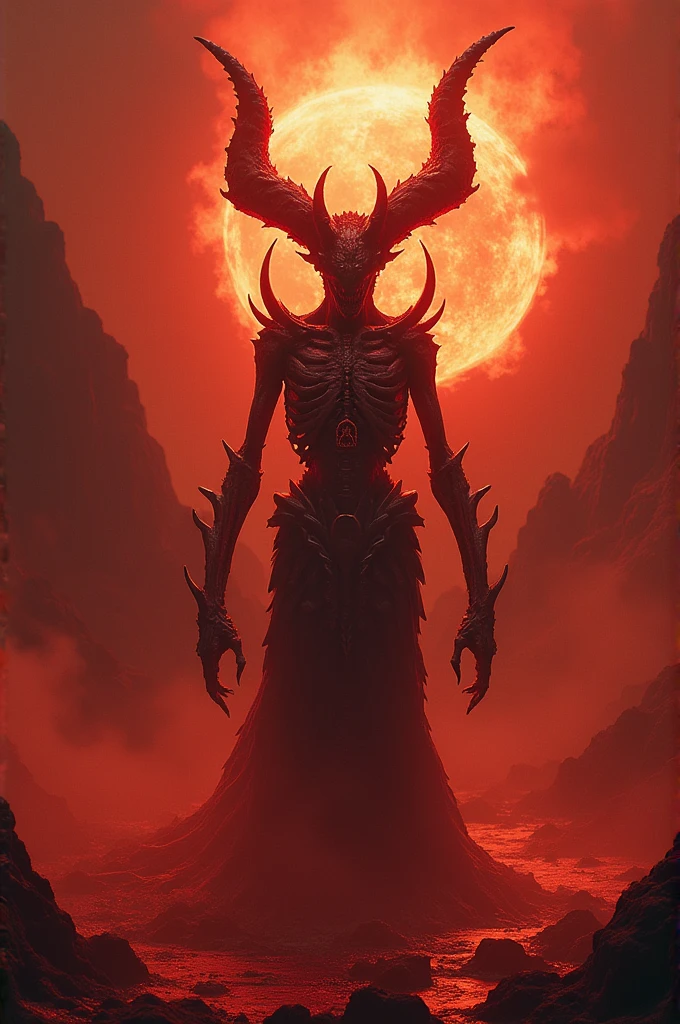 Neraka, full of fire and a horned skull, HD,Very realistic,devil's head,devil's head,pentagram,red,sea of blood,Hot