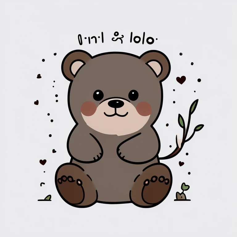 A tiny cute bear illust saying "hello" in the style of LINE stickers, gray background