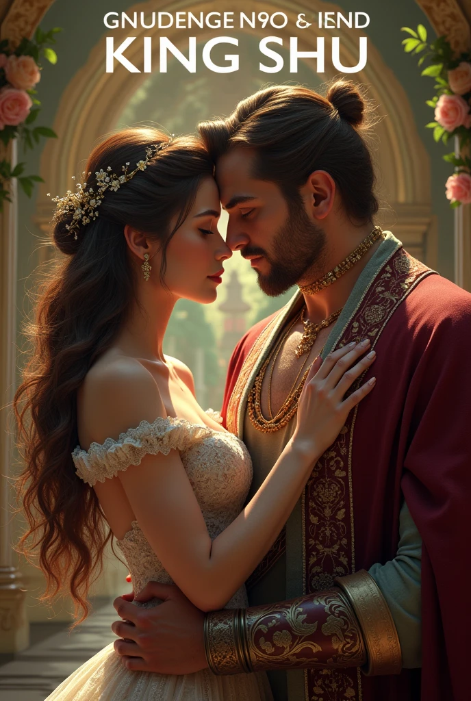(photorealism:1.2), beautiful queen hugging a king with name written above ' QUEEN QATRA
&
KING SHUU