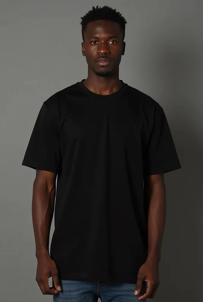 Adult black man in plain black t-shirt and jeans