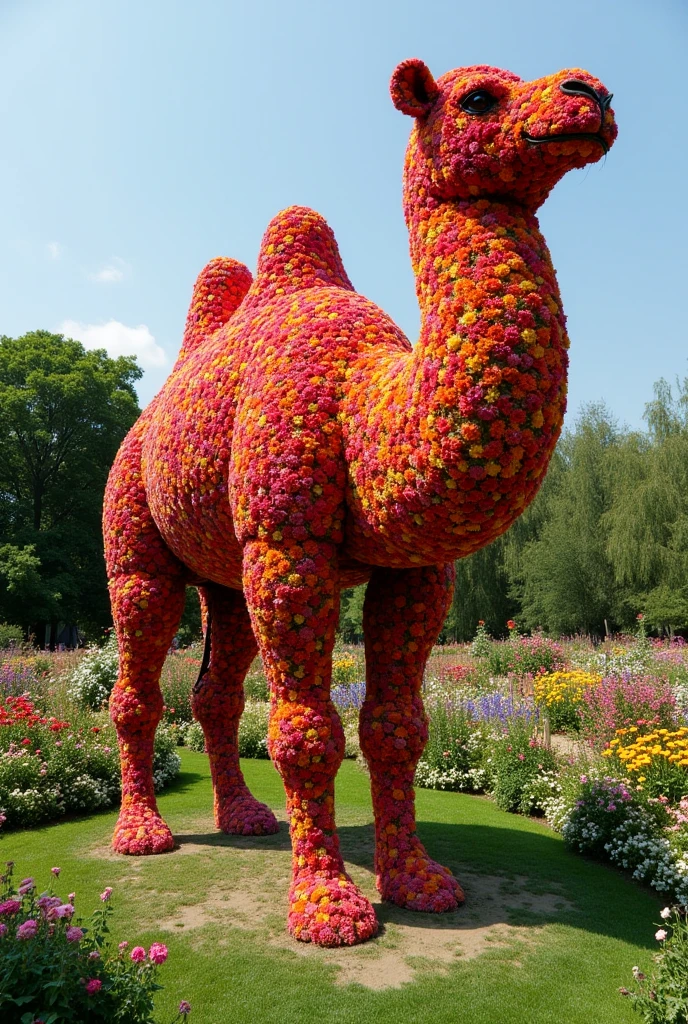 Camel statue made by flowers