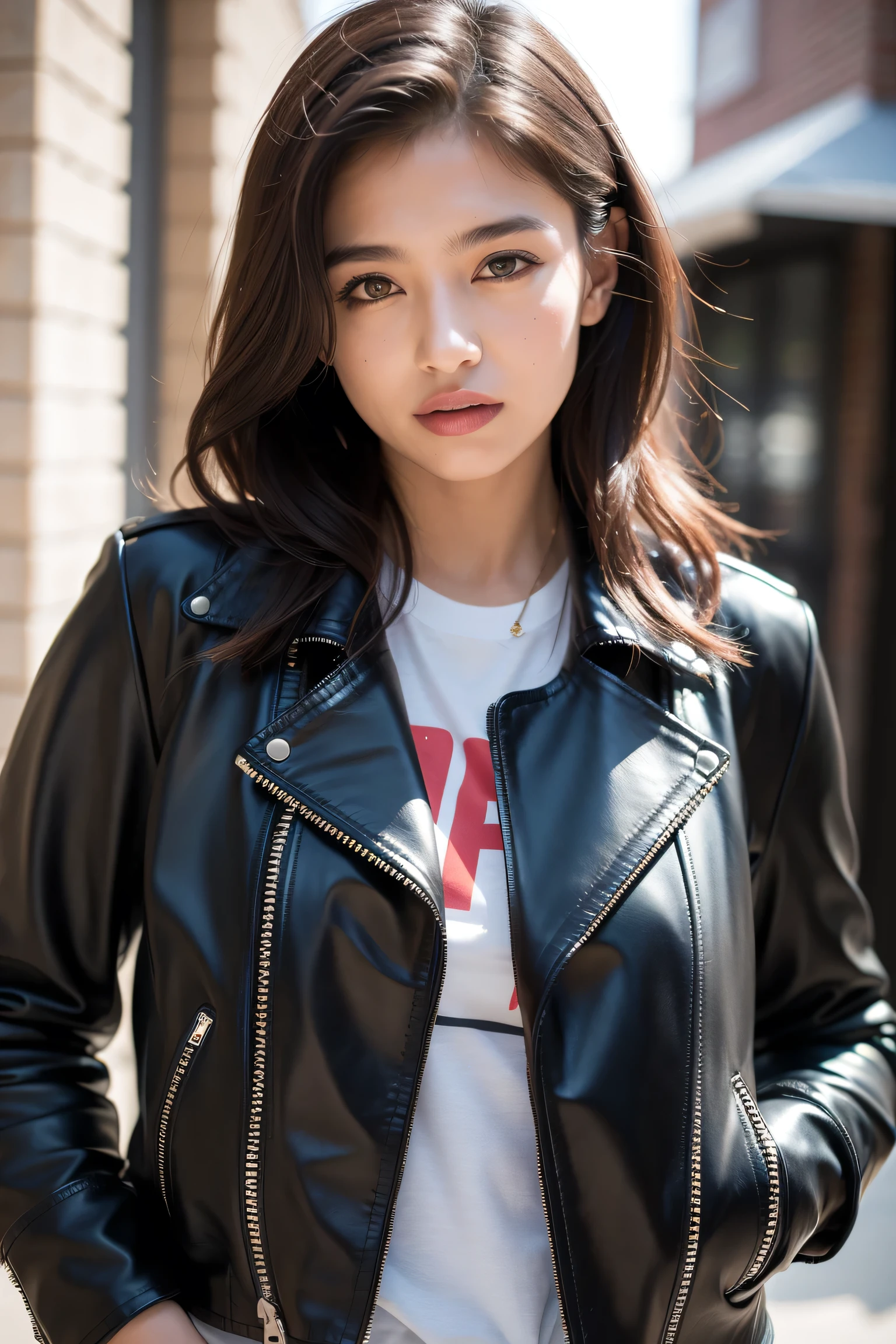 ((Best quality, 8k, Masterpiece :1.3),(Black Leather Jacket),