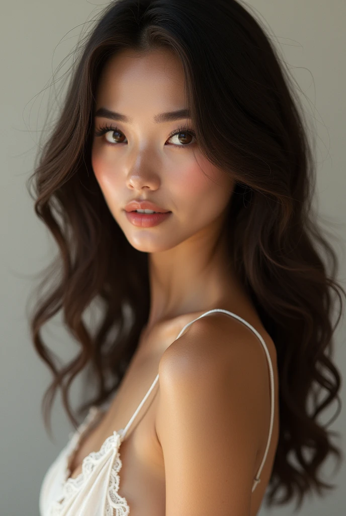 Beautiful slim brunette with big brown eyes 