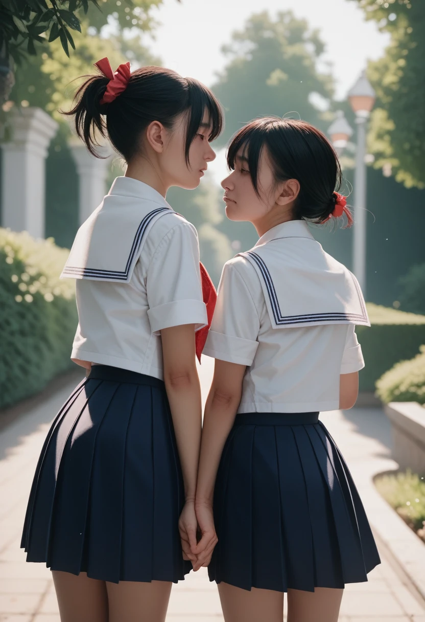 Two Girls,roromiya,ririchiyo,school uniform,Ascot, masterpiece, Highest quality、comminicate、Someone hugs me from behind