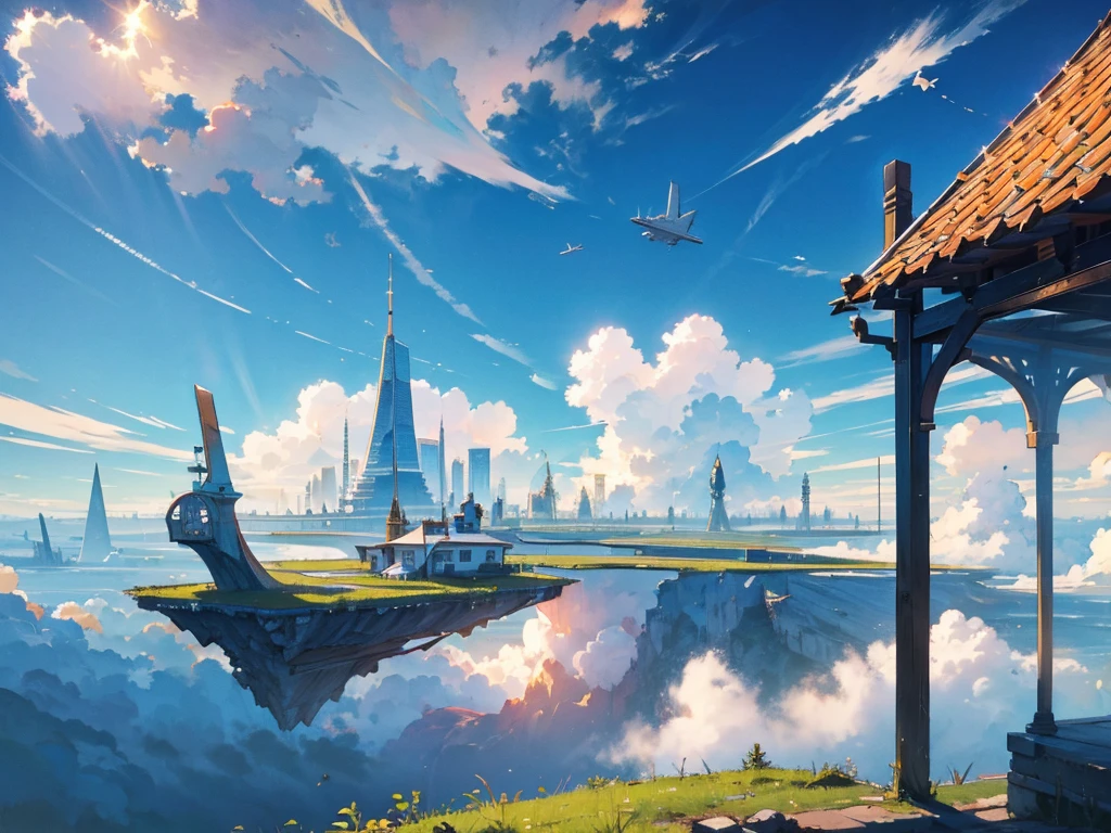 Cities in the sky, A town above the clouds, A floating school city, you can see the horizon