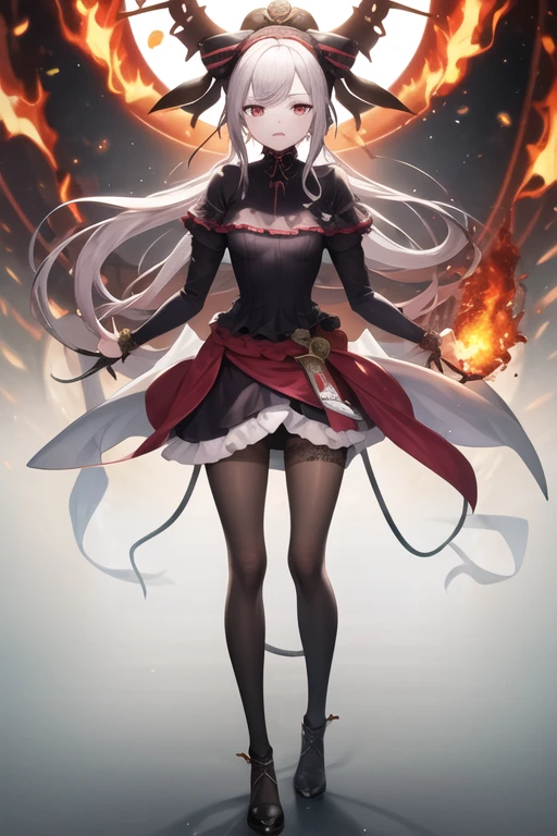 work of art, best qualityer, ShalltearV4, 1 girl, standing alone, don, volantes, 弓, hair 弓, tusk, pale skin, Ablaze, Ablaze eyes