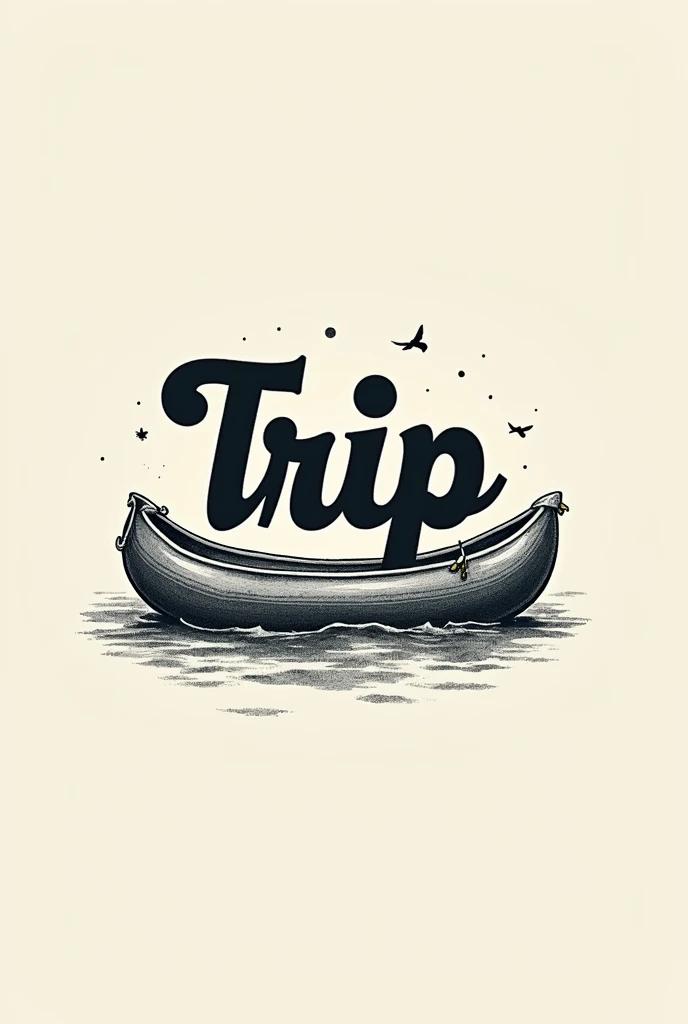 A cute raft motif illustration is used as the background.、A monochrome logo reminiscent of a movie, with the Trip Theater lettering all in the center.。