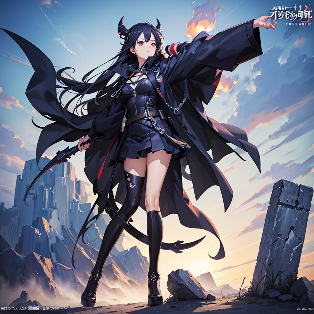 1girl,(((Highest quality、Masterpiece、Official Art、The best dynamic composition、Super detailed)))、Anime Style、Perfect physique、The coolest pose、Cute Grim Reaper、Death&#39;s scythe is red and black、Detailed engraving、Black hooded cloak、Super huge、detailed、In the middle of swinging down a scythe with both hands、