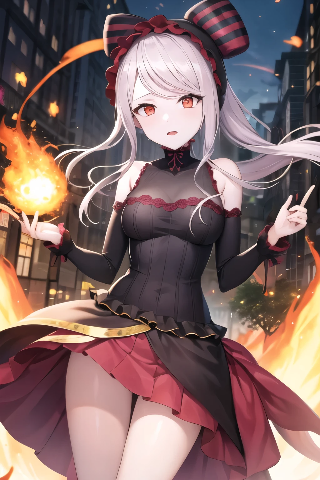 work of art, best qualityer, ShalltearV4, 1 girl, standing alone, don, volantes, 弓, hair 弓, tusk, pale skin, Ablaze, Ablaze eyes
