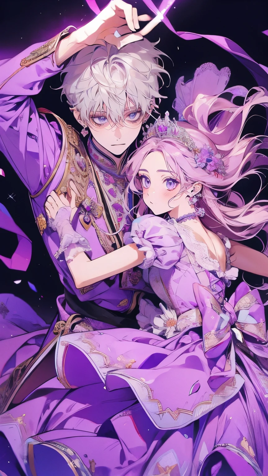 Princess、Prince、light purple long dress、Dance、smile