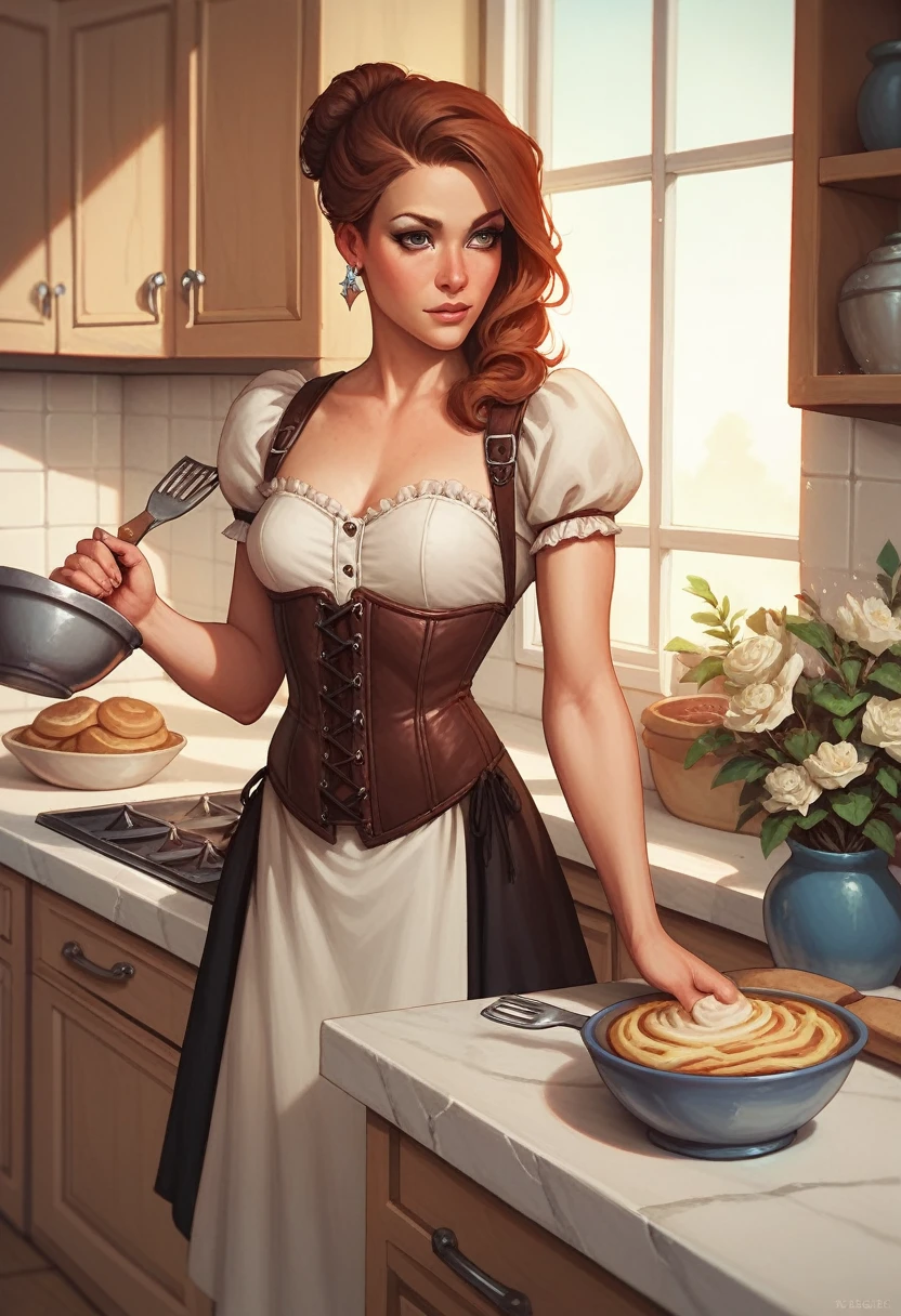 Woman  baking fun  corset   