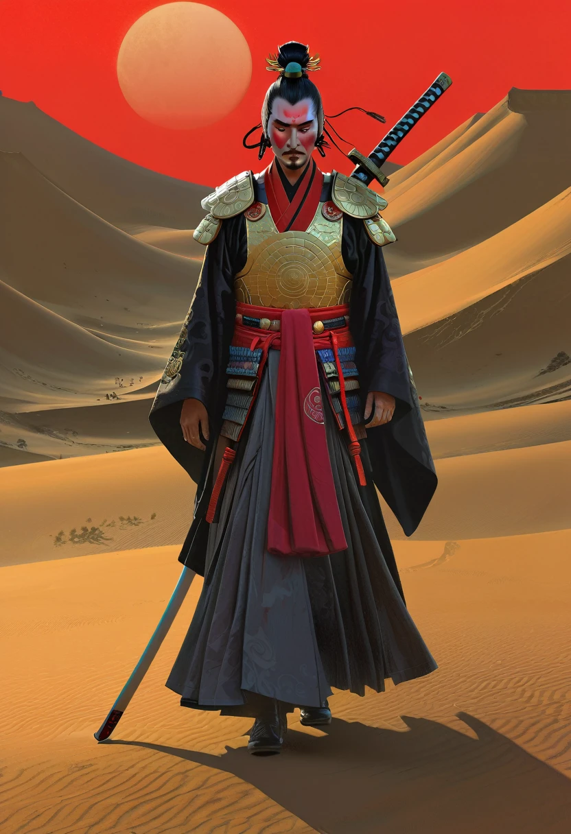 The Warlord, cyberpunk samurai warrior, Red Desert Geisha, Scary Garry Trudeau, Tom Bagshaw, Justin Sweet, Craig Mullins, Peter Mohrbacher :: Artstation 8K ， Hyper Realistic  --w 4096  --h 2160